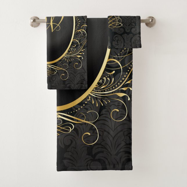 Black gold Monogram Classy Royal Style Towel Set (Insitu)