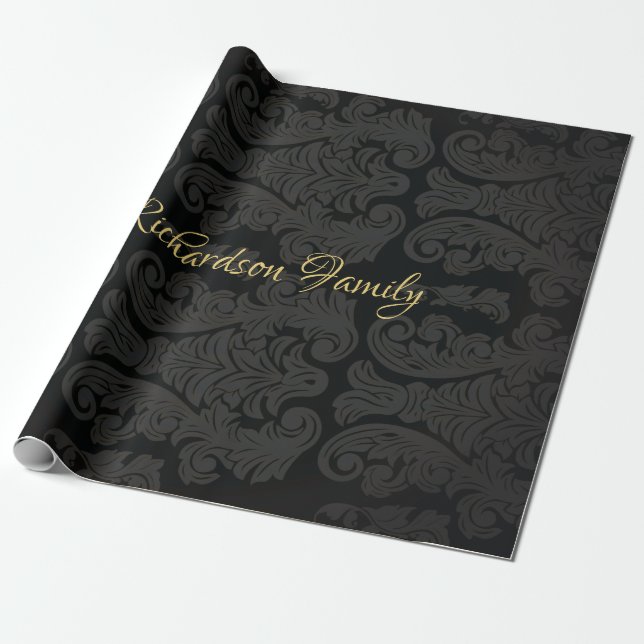 Black gold Monogram Classy Royal Style Wrapping Wrapping Paper (Unrolled)