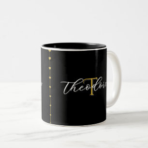 Black Gold Monogram Couple Names Keepsake Two-Tone Coffee Mug