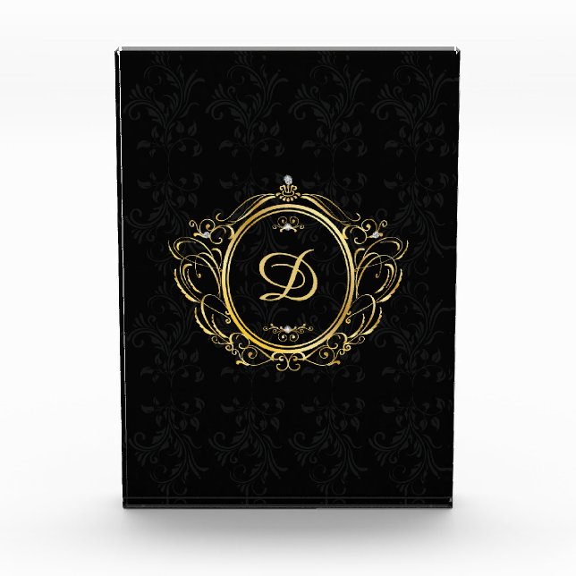 Black gold Monogram damask Photo Block (Front)