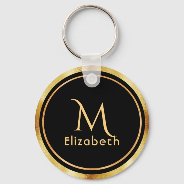 Black gold monogram elegant classic key ring (Front)