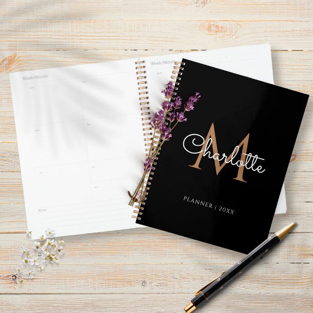 Black Gold Monogram Elegant Girly Script 2021 Planner (Creator Uploaded)