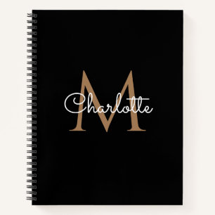Black Gold Monogram Elegant Girly Script Notebook