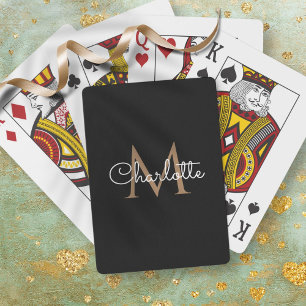 Black Gold Monogram Elegant Girly Script Playing Cards