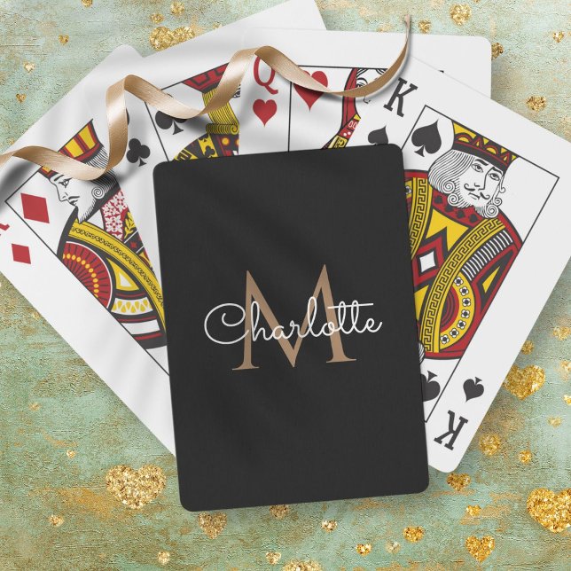 Black Gold Monogram Elegant Girly Script Playing Cards (Black Gold Monogram Elegant Girly Script Playing Cards)