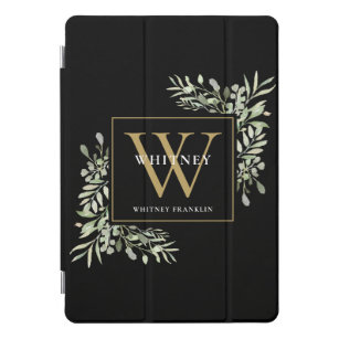 Black Gold Monogram Elegant Greenery iPad Pro Cover