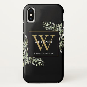 Black Gold Monogram Elegant Modern Greenery  iPhone X Case