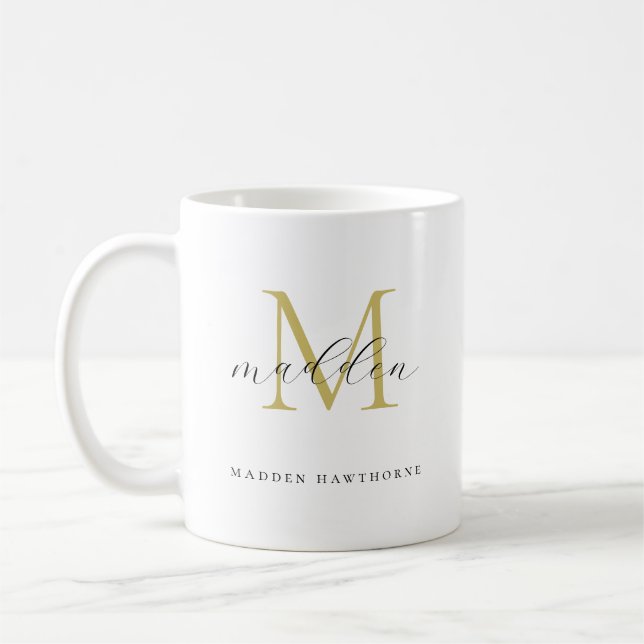 Black Gold Monogram | Elegant Script Name His Her Coffee Mug (Left)