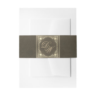 Black Gold Monogram Elegant Script Vintage Wedding Invitation Belly Band