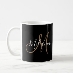 Black Gold Monogram Elegant Stylish Script Name  Coffee Mug