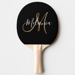 Black Gold Monogram Elegant Stylish Script Ping  Ping Pong Paddle