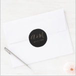 Black Gold Monogram Elegant Wedding Classic Round Sticker<br><div class="desc">Our "Modern Minimalist Monogram Wedding" features elegant handwritten script monograms paired with a sans serif font in a modern layout on different colour backgrounds for your year round modern weddings. Check our store for more matching items from this collection.</div>