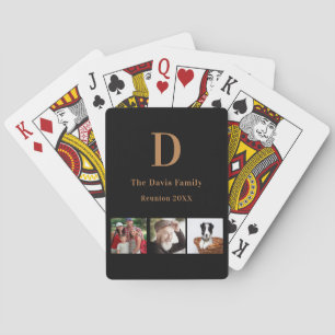 Black gold monogram Family reunion photo Playing Cards