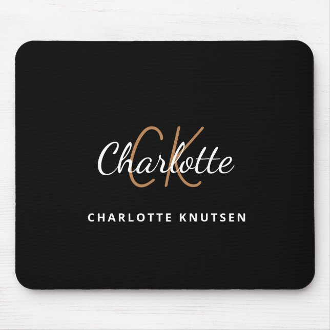 Black gold monogram initails name minimalist mouse pad (Front)