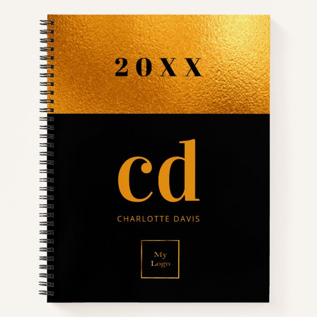Black gold monogram initial business logo notebook (Front)
