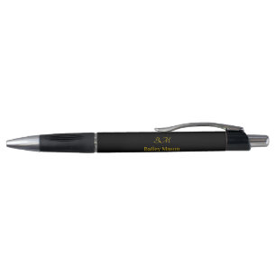 Black gold monogram Initial script name pen