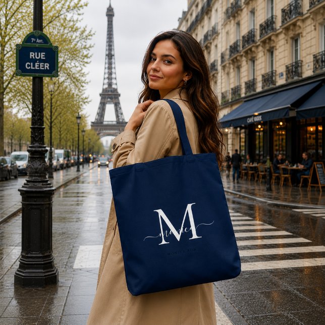 Black Gold Monogram Initial Script Name Tote Bag (Creator Uploaded)