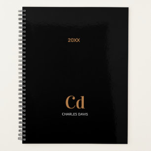 Black gold monogram initials 2025 planner