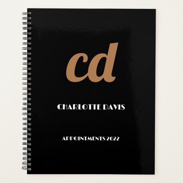 Black gold monogram initials 2025 planner (Front)