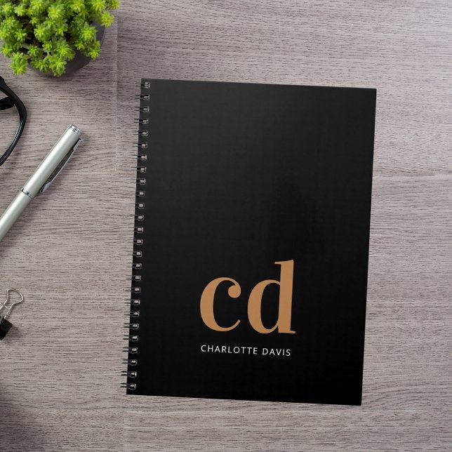 Black gold monogram initials bold  notebook (Creator Uploaded)
