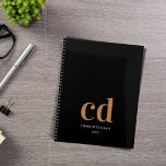 Black gold monogram initials elegant 2026 planner<br><div class="desc">Black background,  golden and white text. Personalise and add your monogram initials,  name and a title.</div>