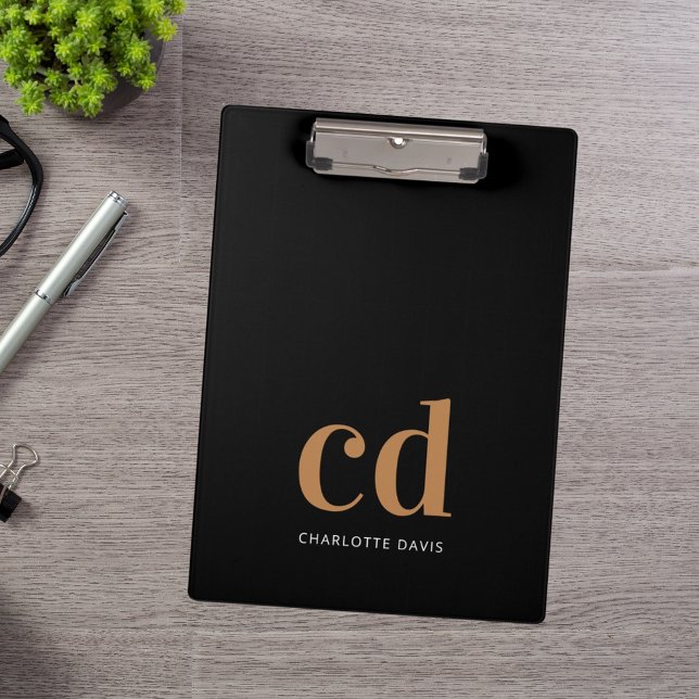 Black gold monogram initials elegant minimalist clipboard (Creator Uploaded)