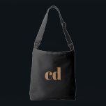 Black gold monogram initials elegant modern crossbody bag<br><div class="desc">A classic chic black background. Personalise and add your monogram initials written with golden block letters. Modern, trendy and simple.</div>
