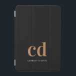 Black gold monogram initials elegant modern iPad mini cover<br><div class="desc">Black background,  golden and white text. Personalise and add your monogram initials and a name.  Golden and white letters.  For both him and her.</div>
