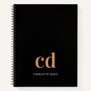 Black gold monogram initials minimalist modern notebook
