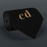Black gold monogram initials minimalist tie<br><div class="desc">Classic black background,  golden text. Personalise and add your monogram initials</div>