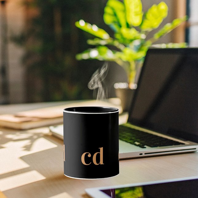 Black gold monogram initials modern custom mug (Creator Uploaded)