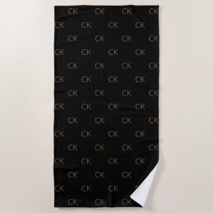 Black gold monogram initials modern elegant beach towel