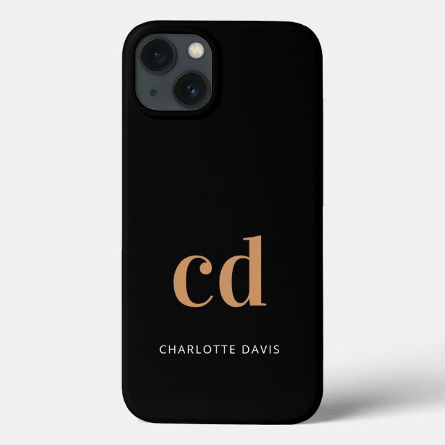 Black gold monogram initials modern elegant custom Case-Mate iPhone case (Back)