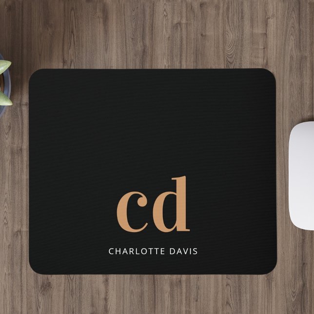 Black gold monogram initials modern elegant custom mouse pad (Creator Uploaded)