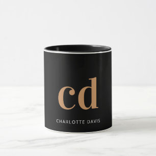 Black gold monogram initials modern elegant custom mug
