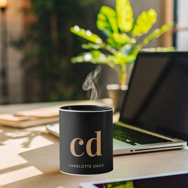 Black gold monogram initials modern minimalist coffee mug (Creator Uploaded)