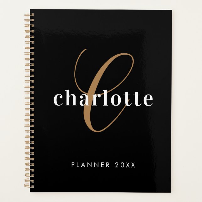 Black Gold Monogram initials Name Minimalist 2024 Planner (Front)