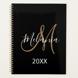 Black Gold Monogram initials name modern 2024 Planner