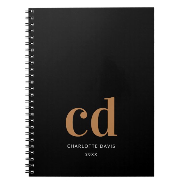 Black gold monogram initials notebook (Front)