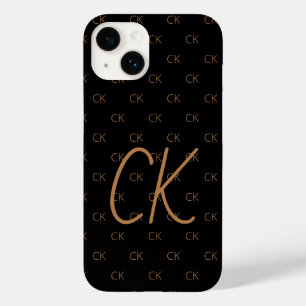 Black gold monogram initials script elegant Case-Mate iPhone 14 case