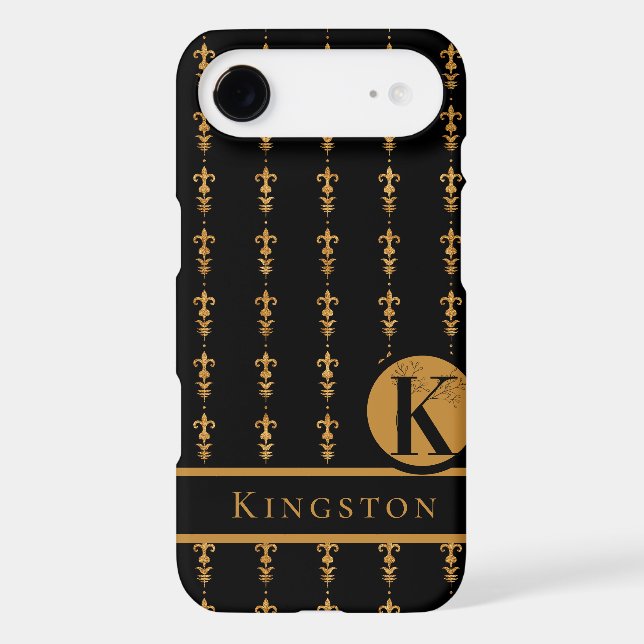 Black & Gold Monogram Letter "K" with Last Name (Back)