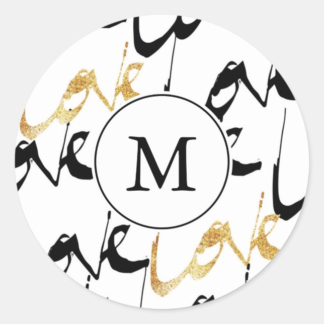 Black & Gold Monogram Love Stickers (Front)