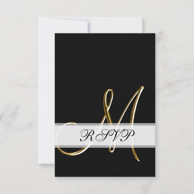 Black Gold Monogram M Wedding RSVP (Front)