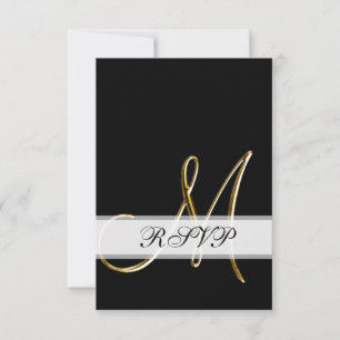 Black Gold Monogram M Wedding RSVP Card
