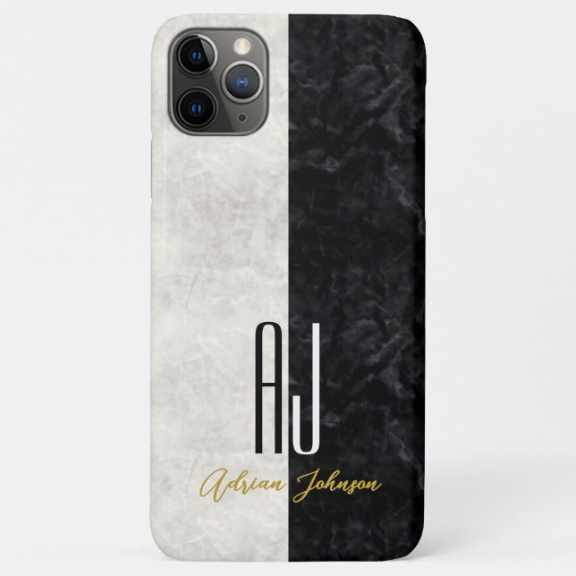 Black Gold Monogram Marble iPhone Case (Back)