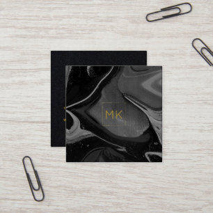 Black & Gold Monogram Marble Square Business Card