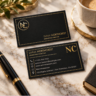 Black Gold Monogram Minimalist Professional Business Card