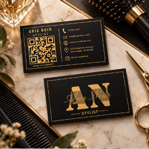 Black Gold Monogram Minimalist Professional Business Card