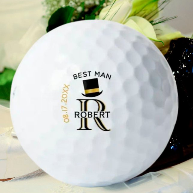 Black Gold Monogram Name Best Man Wedding Favour Golf Balls (Creator Uploaded)