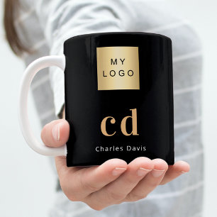 Black gold monogram name business  coffee mug